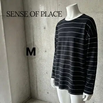 센스 오브 플레이스 보더 롱 T 블랙 화이트 M 면 100%