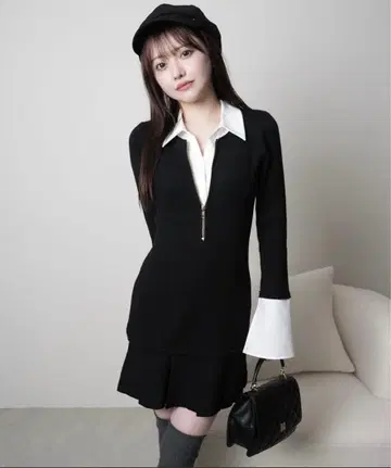 프론트 ZIP 니트 플리츠 원피스 lip service 립 서비스