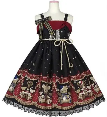 Dream Bear 오버롤 스커트 블랙 크리스마스 테디베어