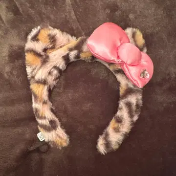 USJ 레오파드 무늬 머리띠 핑크 리본