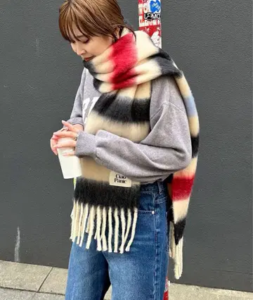 Ciao Panic 보더 모듬 프린지 볼륨 머플러