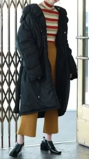 MURUA 블랙 빅 코트 롱 코트 볼륨 빅 사이즈