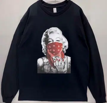 남녀 공용 반다나 갱 마릴린 몬로 사진 롱 T 긴팔 티셔츠 / 블랙