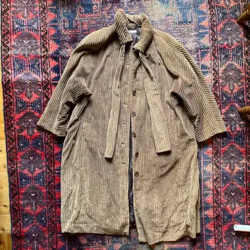 [레어/새상품급] 80s 빈티지 코듀로이 롱 코트 각인 버튼 브라운