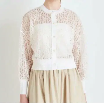 Ballsey 튤 자수 레이스 가디건 화이트