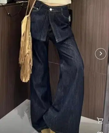 페이크 레이어드 와이드 스트레이트 데님 팬츠