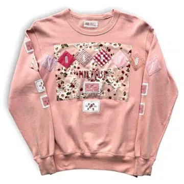 구제 의류 PINK HOUSE 패치워크 꽃무늬 자수 로고 와펜 맨투맨