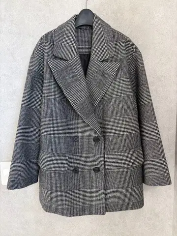 새상품 H&M 글렌체크 더블 브레스트 오버 사이즈 코트