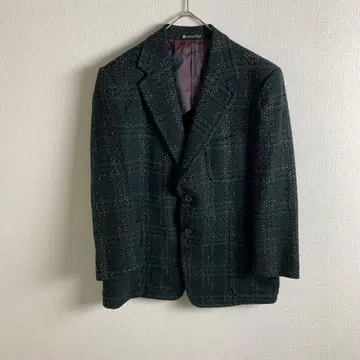 다크 그린 바스켓 위브 오버펜 체크 더블 포켓