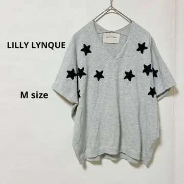 LILLY LYNQUE 별 패턴 니트 M 그레이 반팔 돌먼 슬리브