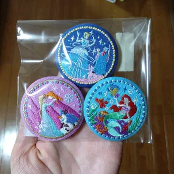 디즈니 자수 캔뱃지 신데렐라 아리엘 엘사 안나