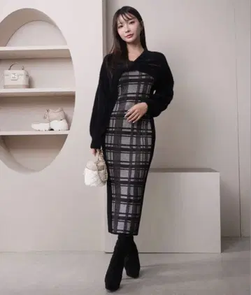 LIP SERVICE 리본 페더 앙상블 롱 원피스 WEB 한정판