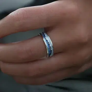 실버 반지 파랑과 은 물결 무늬