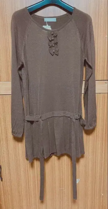 긴팔 니트 튜닉 허리 리본 포함 M 사이즈