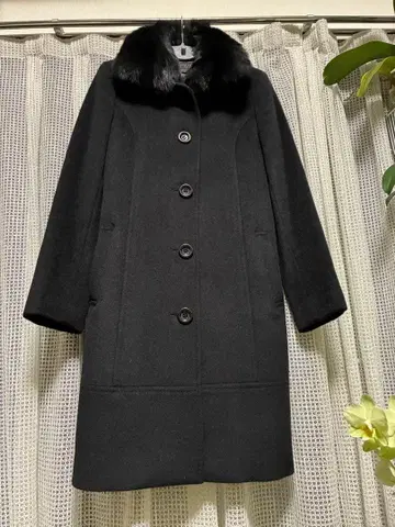 any SiS 퍼 달린 블랙 롱 코트