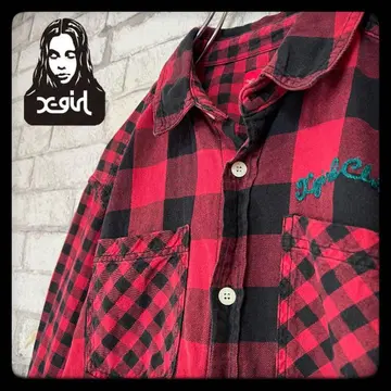 X-GIRL 엑스걸 블록 체크 긴팔 플란넬 셔츠