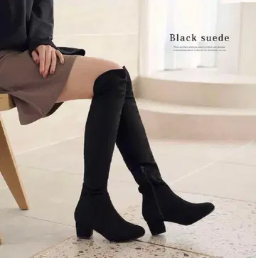 유메텐보 니하이 부츠 블랙 스웨이드 슬림 24.0cm