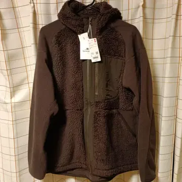 유니클로 화이트 마운티니어링 플리스 풀 집업 후드티 브라운 L