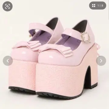 양산형 요스케 YOSUKE 통굽 스트랩 펌프스 핑크 LL 사이즈