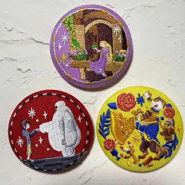 디즈니 자수 캔뱃지 베이맥스 미녀와 야수 라푼젤