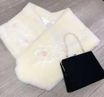 퍼 숄 블랙 펄 백 세트 레트로 장미 기모노 성인식