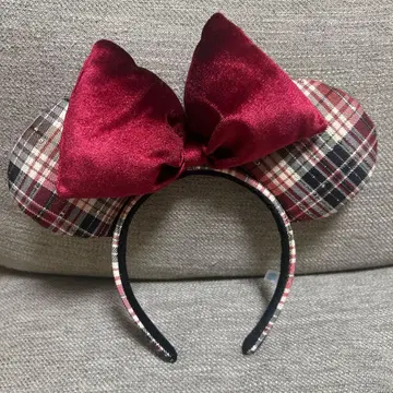 미니 머리띠 빨간 체크