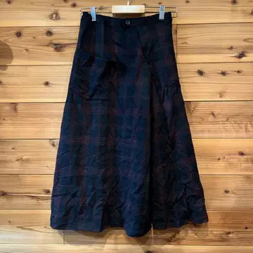 Y'S 와이즈 스커트 여성용 체크 무늬 버건디 블랙 M