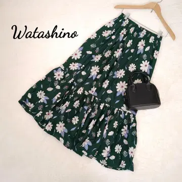 와타시노 롱 캉캉 스커트 꽃무늬 허리밴딩 M-L