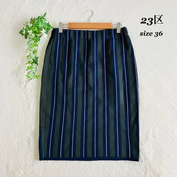 23KU (36) 스트라이프 타이트 스커트 오피스 네이비