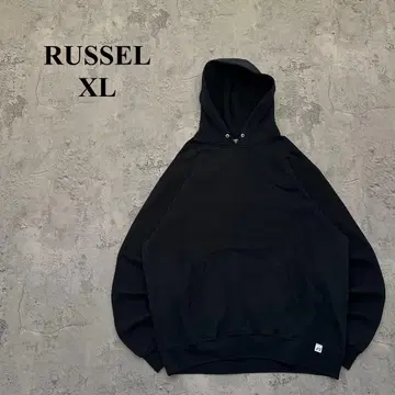 [ RUSELL ] 러셀 ( XL ) 무지 후드티*V 가제트*풀오버*블랙
