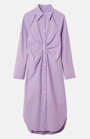 새상품급 루 쉘 블루 개더 셔츠 드레스 긴팔 36 라벤더