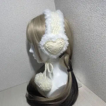 귀도리 귀마개 핸드메이드 니트 손뜨개질 화이트 하트