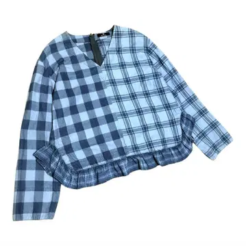 P.S 폴 스미스 V넥 프릴 셔츠 체크 무늬 긴팔