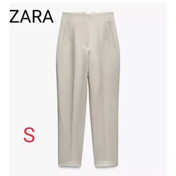 [새상품급] ZARA 하이웨스트 센터 프레스 턱 테이퍼드 팬츠 S 화이트