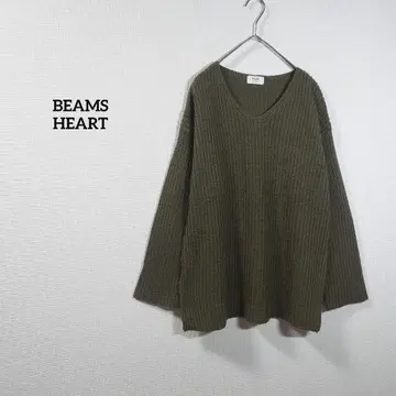 빔즈 니트 스웨터 긴팔 카키 V넥 여성용