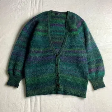 [ 니트 가디건 오로라 패턴 모헤어라이크 더블 페이스 다크 그린 ]
