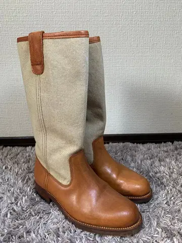 새상품급 LAYDU SHIPS 캔버스 가죽 롱 부츠 23cm