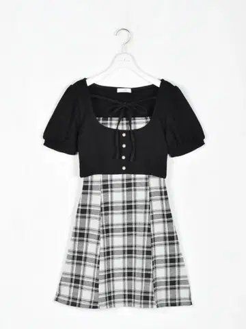 evelyn 리본 체크 미니 원피스