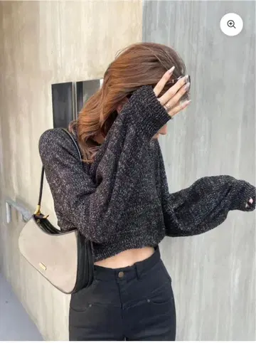 DIANTE 벌룬 슬리브 크롭 글리터 니트