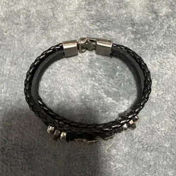 블랙 레더 뜨개질 팔찌
