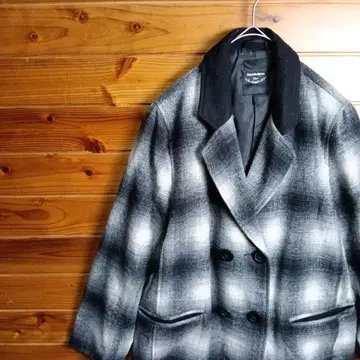 체스터 코트 자켓 블루종 옴브레 체크 무늬 화이트 블랙 L 구제 의류