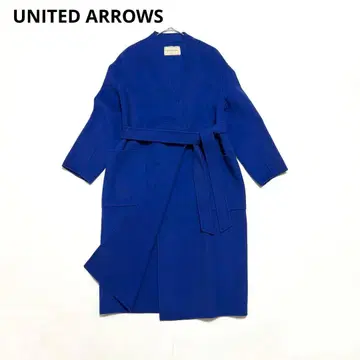 유나이티드 애로우즈 더블 페이스 노카라 코트 울 블루 36
