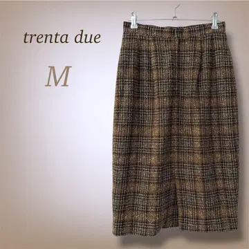 트렌타듀에 트위드 타이트 스커트 종아리 기장 울 모헤어 혼방 안감 40