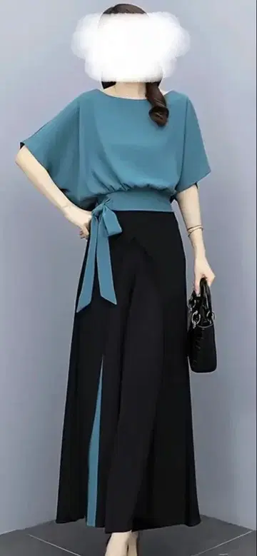 새상품급 파랑과 블랙 셋업 결혼식 드레스 팬츠 스타일 동창회 여성용