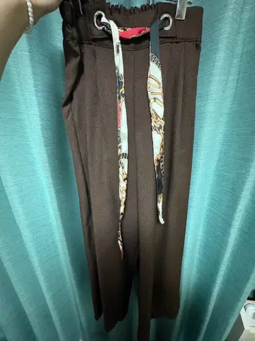 브라운 와이드 팬츠 허리밴딩