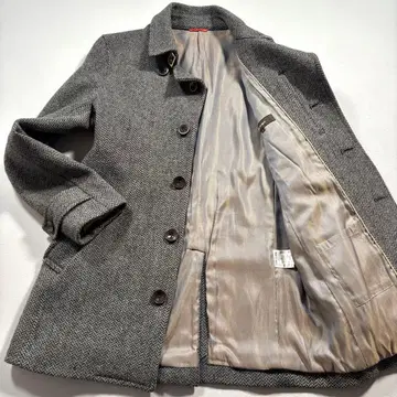 컨디션 최상 꼼사맨 헤링본 멜톤 울 마린 코트 소가죽 벨트