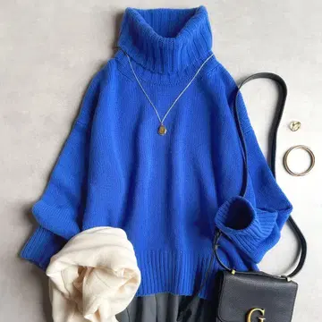 새상품급 CABaN 울 터틀넥 니트 블루 파랑 포근한