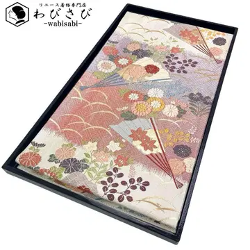 후쿠로 오비 당직 부채에 사계절 꽃무늬 사야가 금은사 백합색 O-3855