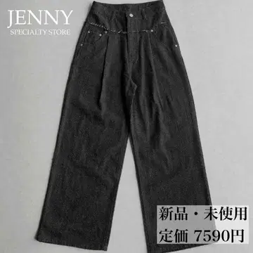 절개 턱 크러쉬 데님 팬츠 블랙 새상품 와이드 하이웨스트