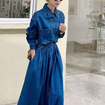 M 데님풍 원피스 성숙/러블리 루즈핏 실루엣 외출 코디